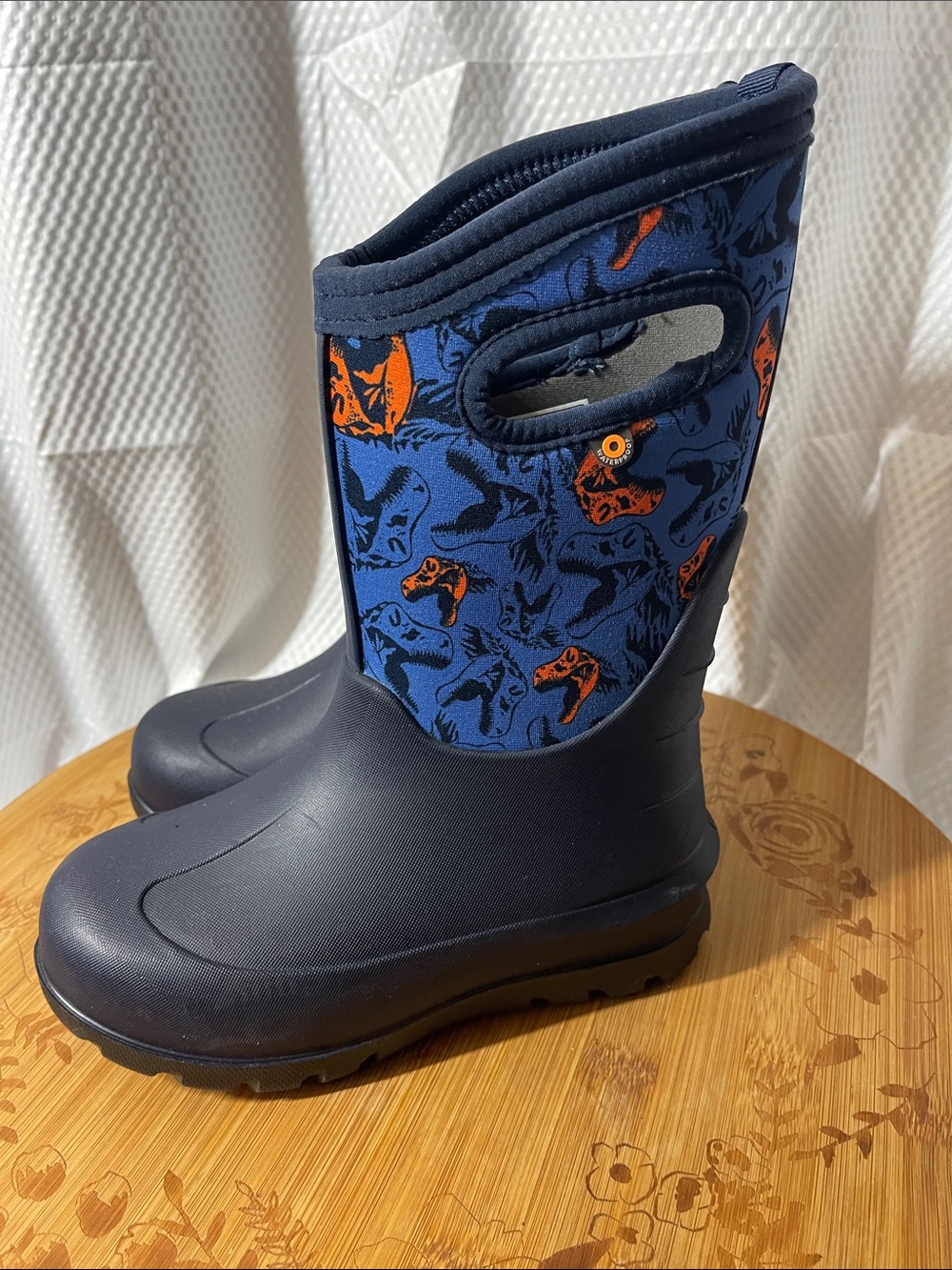 Bogs neoprene Classic Kids Navy and Orange Dino Rain Boots size 13 - Picture 4 of 8
